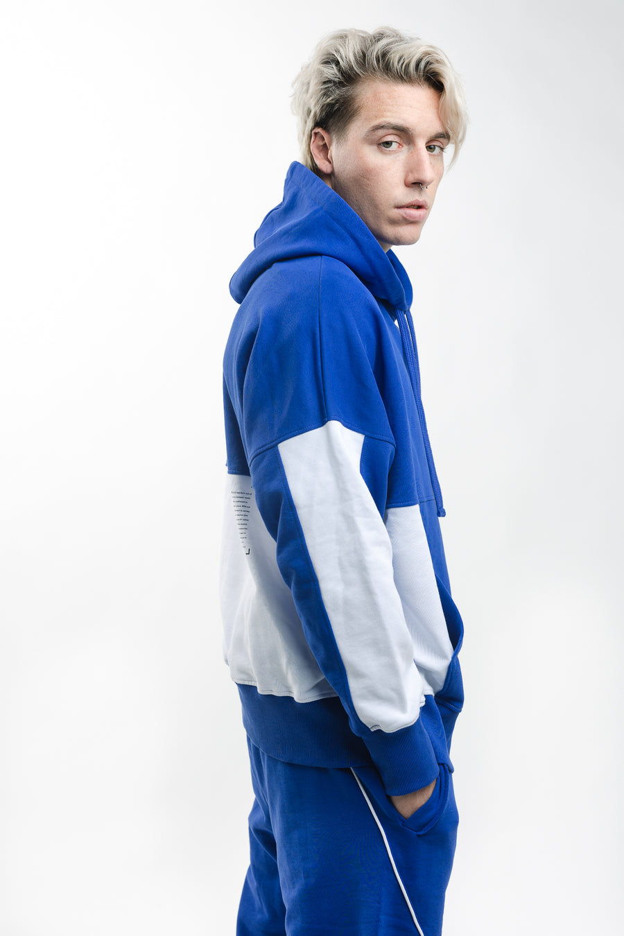 BLUE AND WHITE TWO COLOR HOODIE