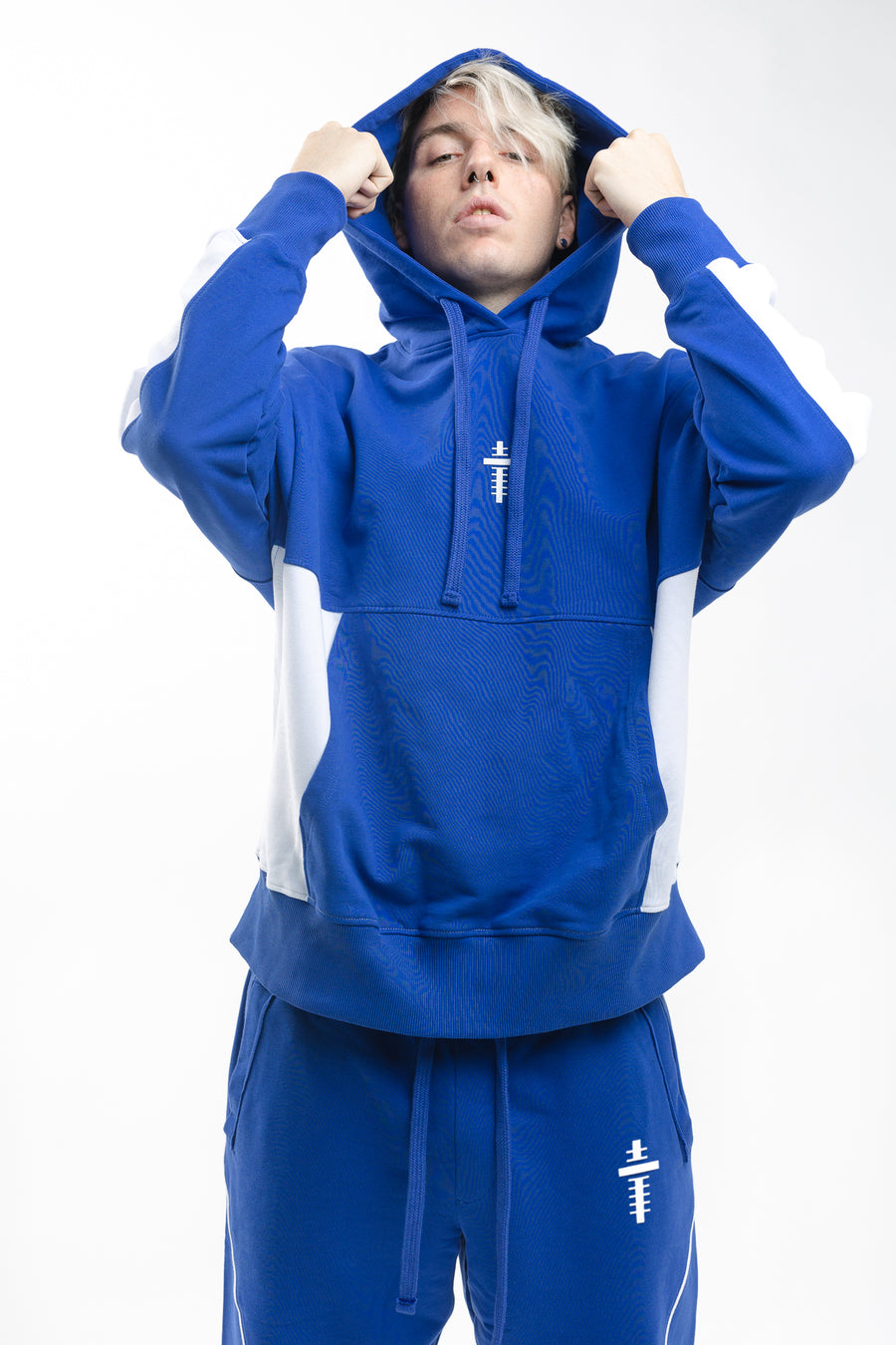 BLUE AND WHITE TWO COLOR HOODIE