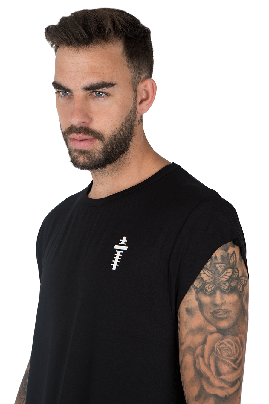 CUTTED SLEEVES T-SHIRT - BLACK