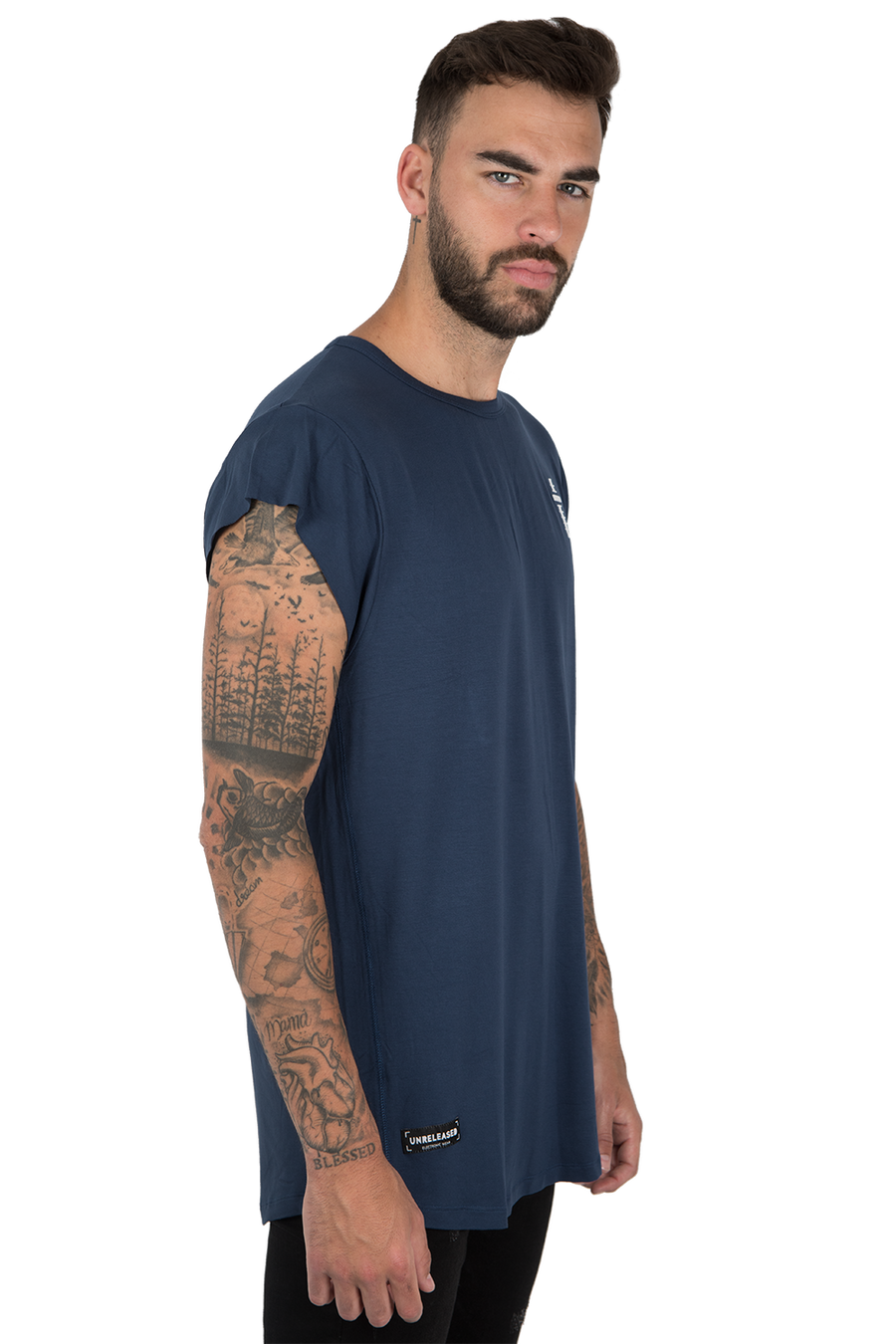 CUTTED SLEEVES T-SHIRT - NAVY