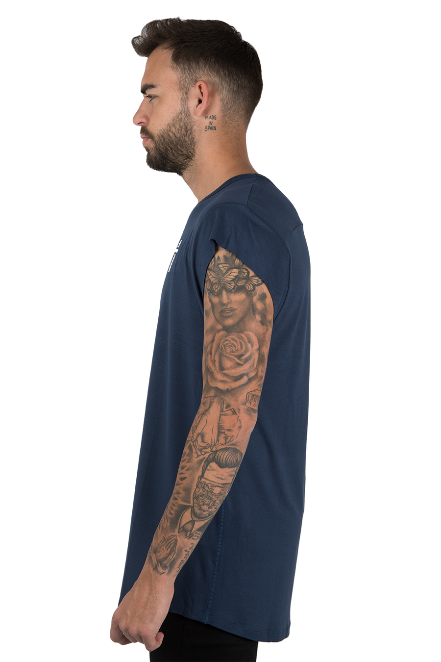 CUTTED SLEEVES T-SHIRT - NAVY